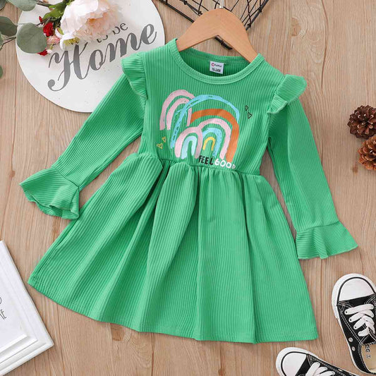 FEEL GOOD Graphic Flounce Sleeve Dress