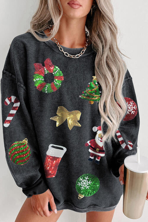 Sequin Patch Christmas Element Sweatshirt