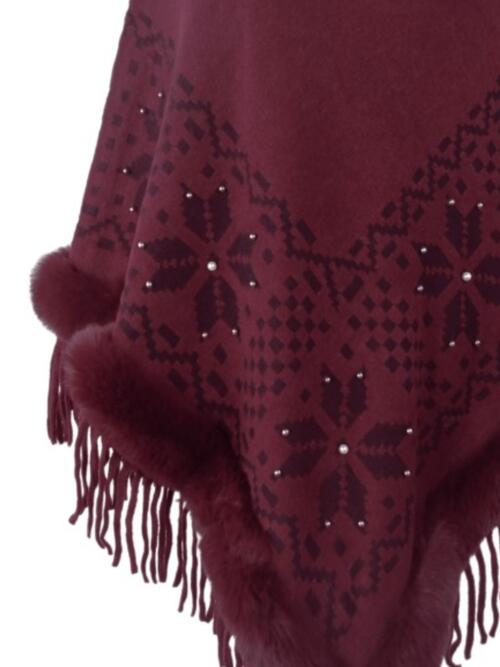 Fringe Geometric Cape Sleeve Poncho