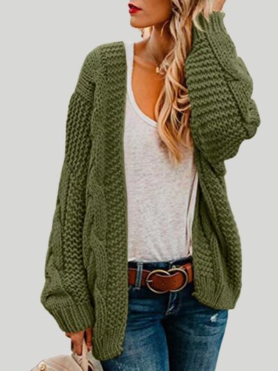 Open Front Cable-Knit Cardigan