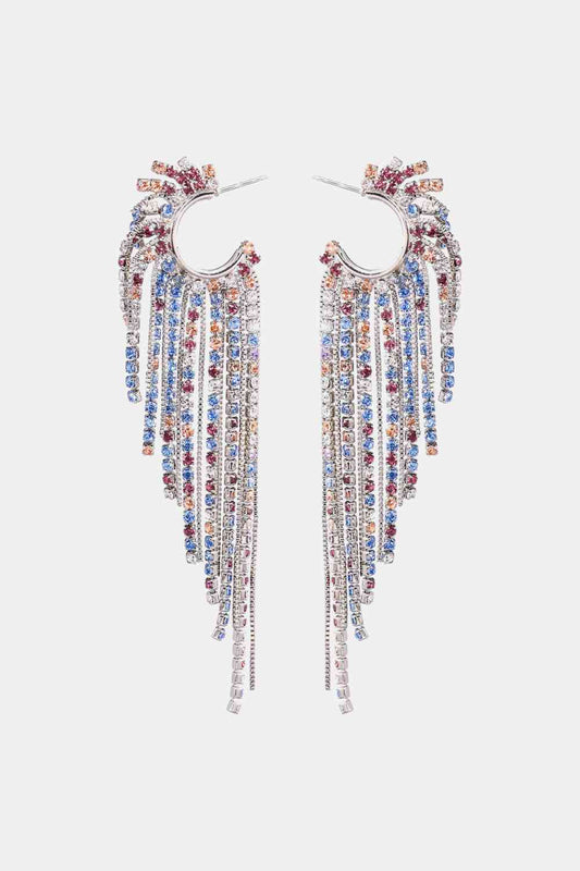 Fringed Rhinestone Zinc Alloy Dangle Earrings