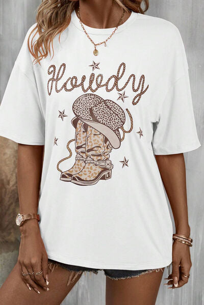 HOWDY Round Neck Short Sleeve T-Shirt