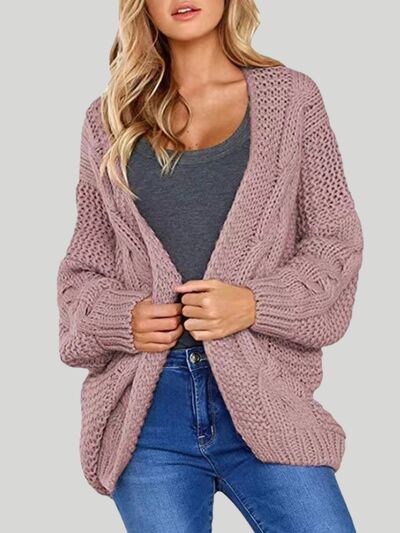 Open Front Cable-Knit Cardigan