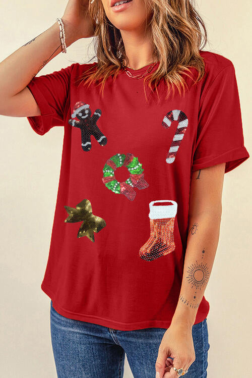 Sequin Christmas Element  Short Sleeve T-Shirt