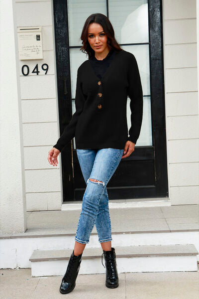 Half Button Up V-Neck Sweater