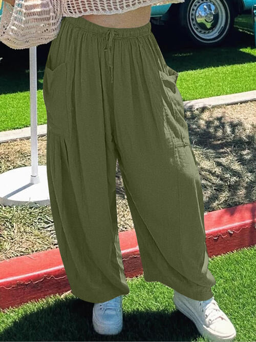 Drawstring Pocketed Wide Leg Pant