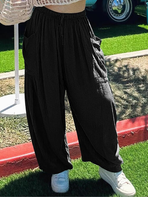 Drawstring Pocketed Wide Leg Pant