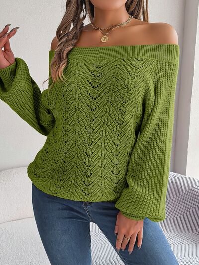 Openwork Off-Shoulder Long Sleeve Sweater