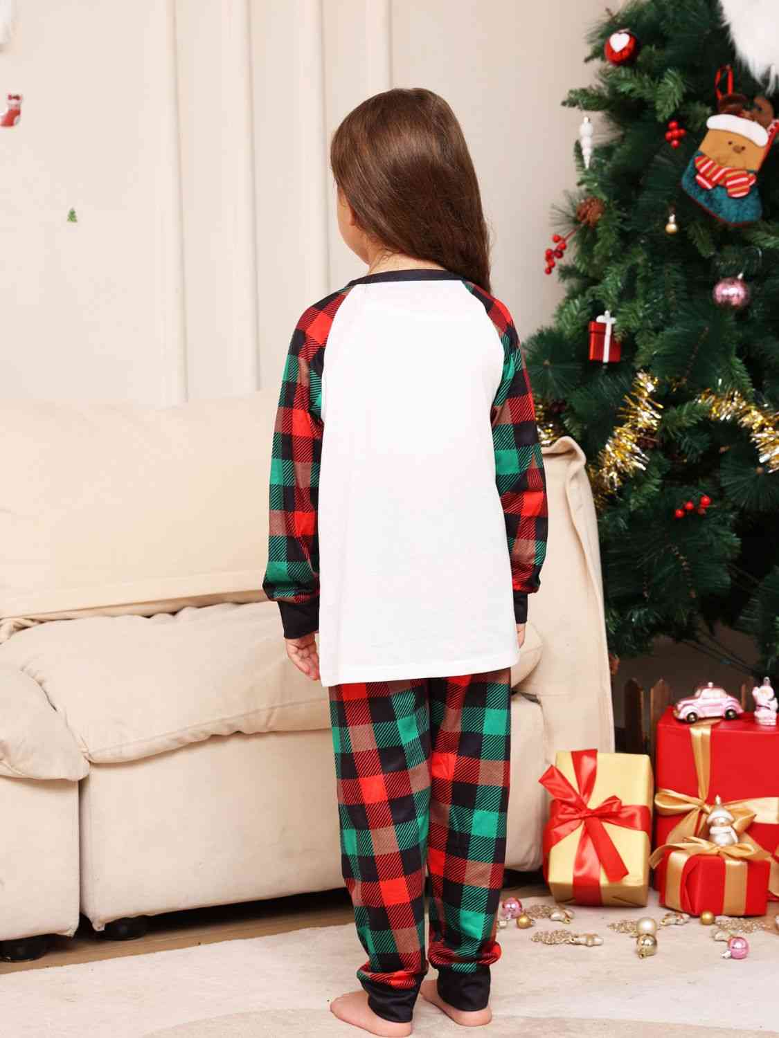 Reindeer Graphic Top and Plaid Pants Set