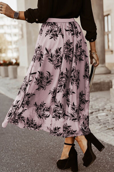 Embroidered High Waist Maxi Skirt