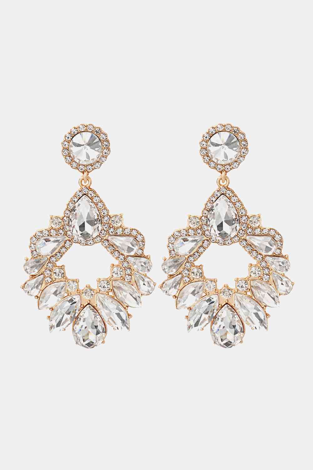 Zinc Alloy Frame Glass Stone Dangle Earrings