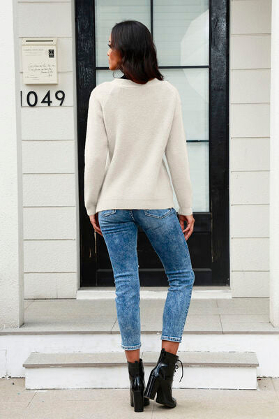 Half Button Up V-Neck Sweater