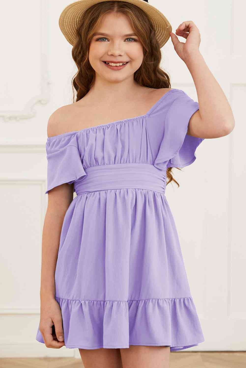 Ruffle Hem Tie-Back Flutter Sleeve Dress