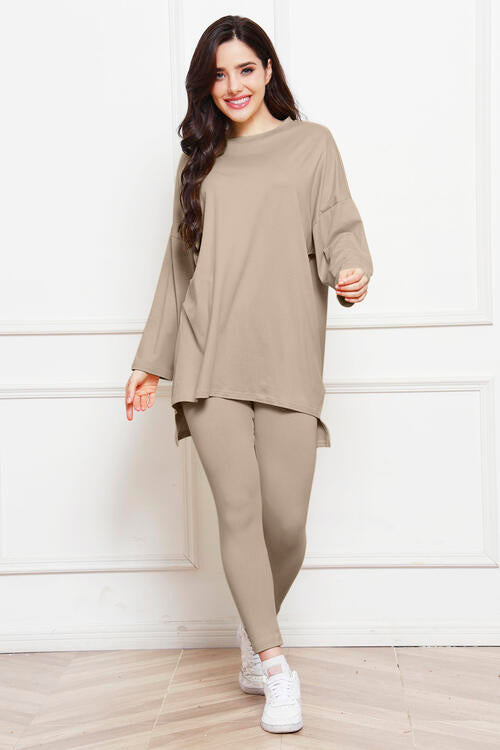 Round Neck High-Low Top and Leggings Set