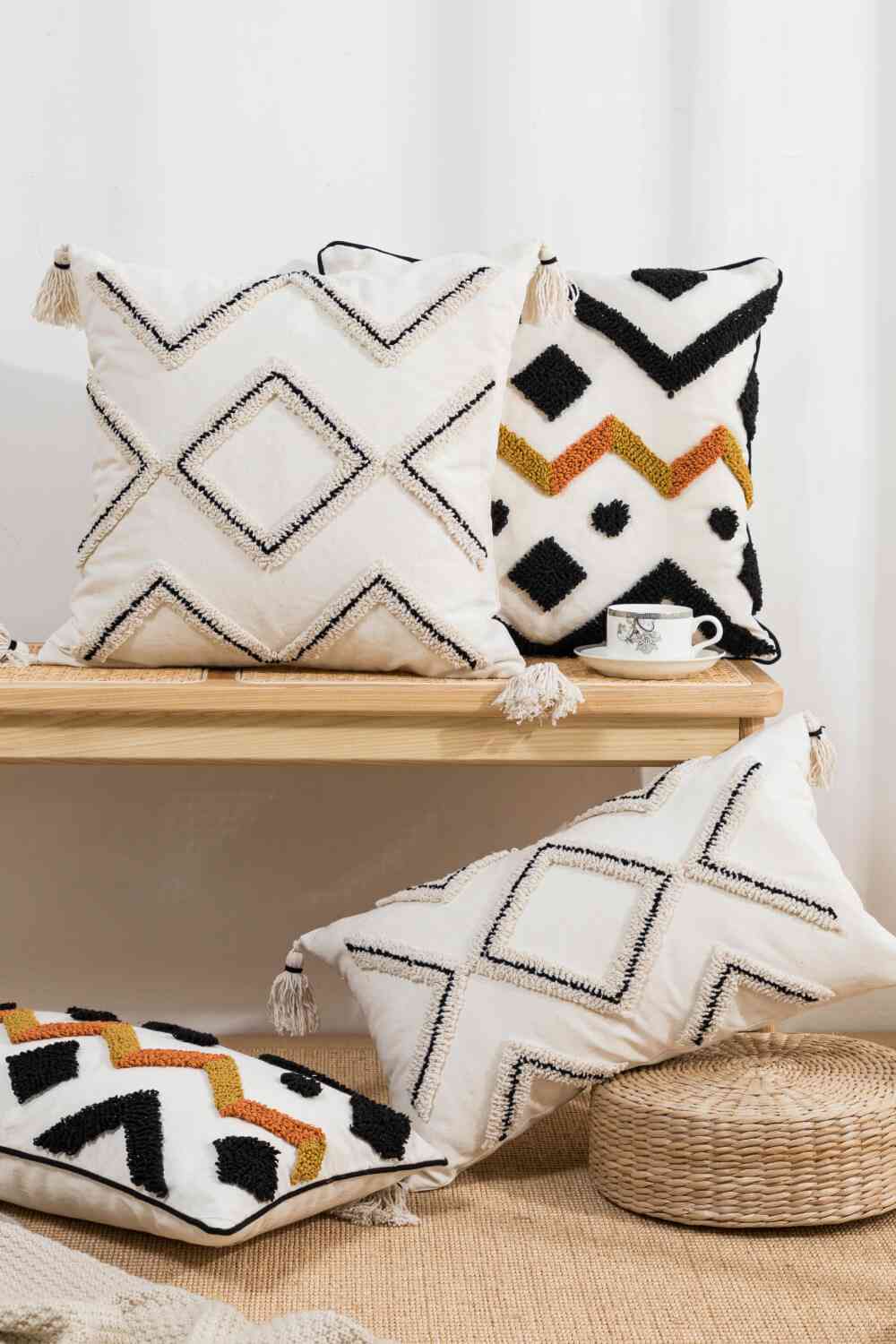 Geometric Embroidered Decorative Throw Pillow Case