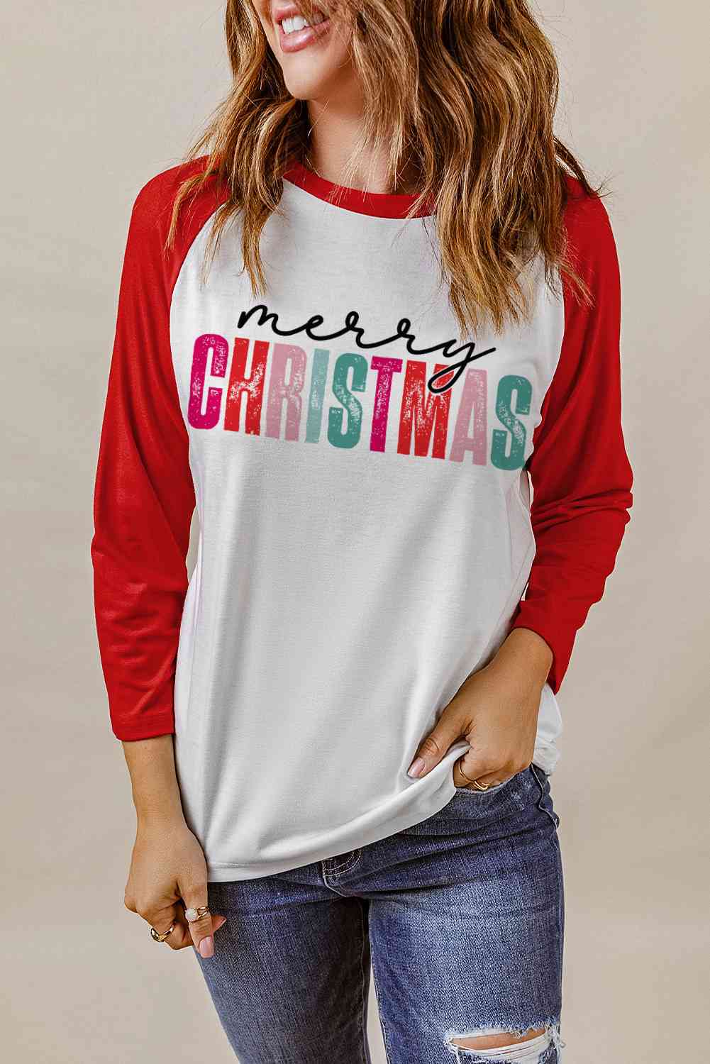 MERRY CHRISTMAS Graphic Raglan Sleeve T-Shirt