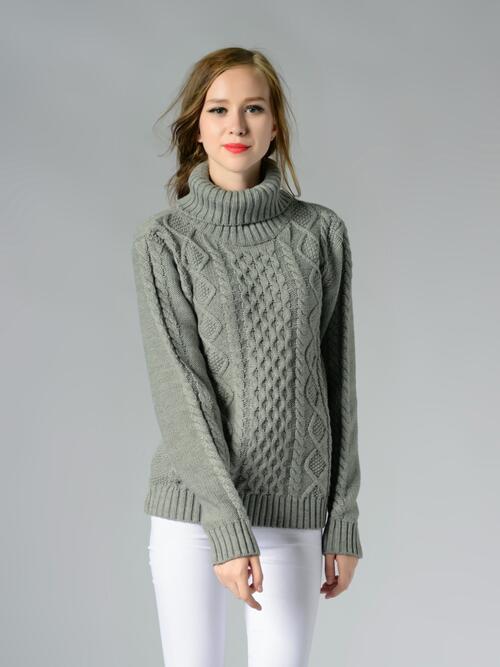 Cable-Knit Turtleneck Long Sleeve Sweater