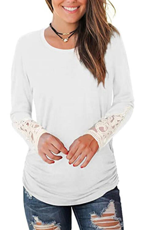 Lace Detail Long Sleeve Round Neck T-Shirt