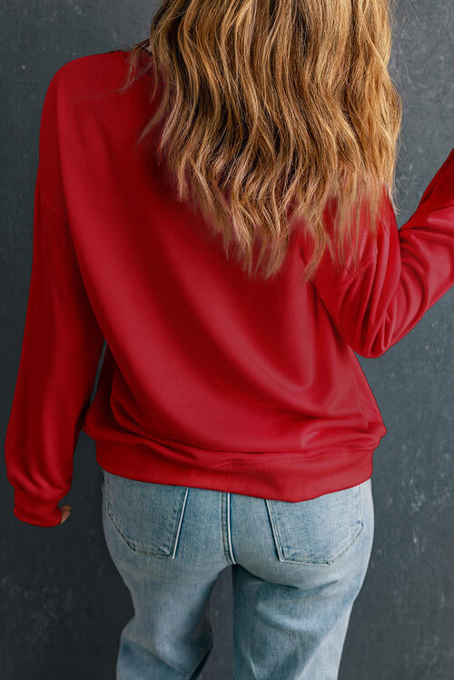 Santa Graphic Round Neck Long Sleeve Sweatshirt