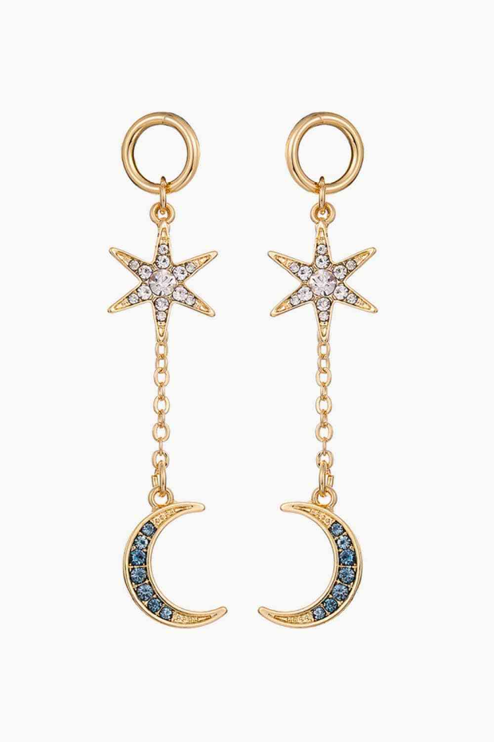 Inlaid Rhinestone Star and Moon Drop Earrings