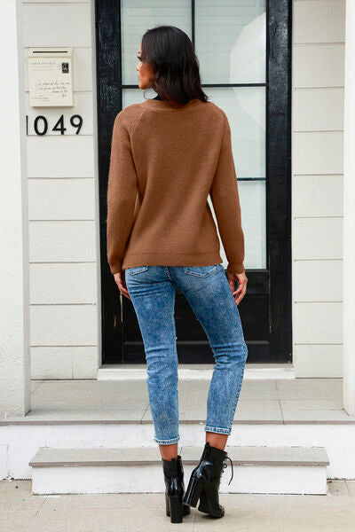 Half Button Up V-Neck Sweater