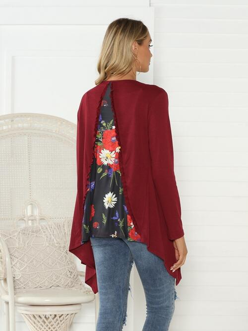 Floral Open Front Long Sleeve Cardigan