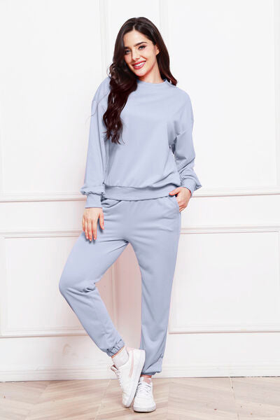 Round Neck Long Sleeve Sweatshirt and Pants Set