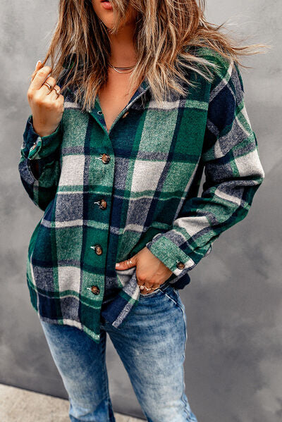 Button Up Plaid Hooded Jacket