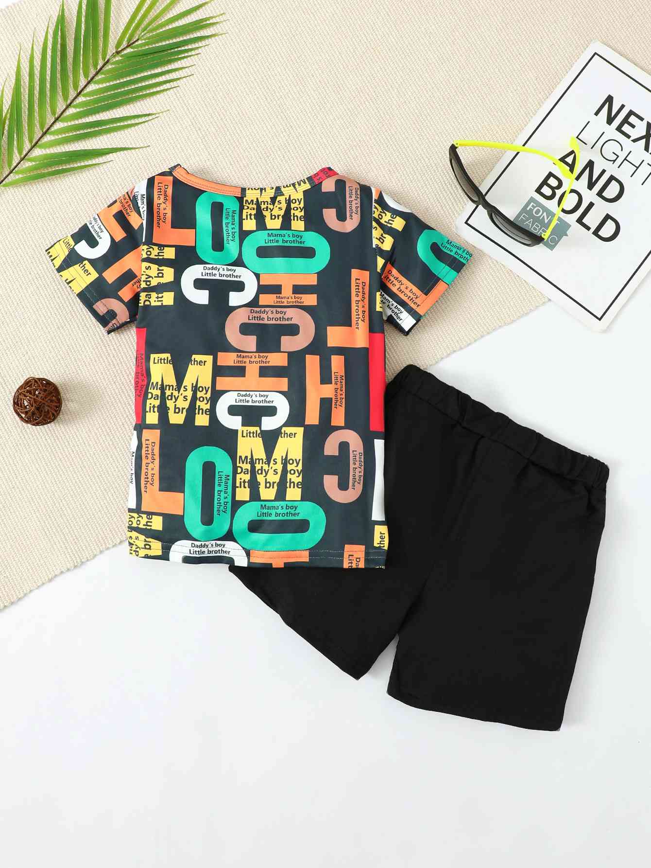 Slogan Print Round Neck Top and Shorts Set