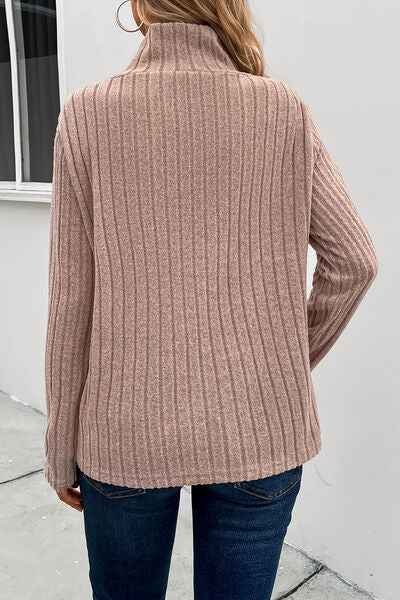 Ribbed Turtleneck Long Sleeve Sweater