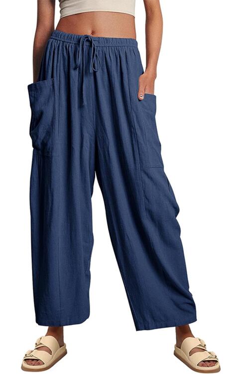 Drawstring Pocketed Wide Leg Pant