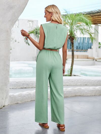 Round Neck Sleeveless Top and Drawstring Pants Set