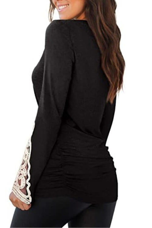 Lace Detail Long Sleeve Round Neck T-Shirt