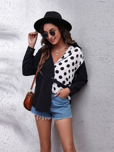 Contrast Button Up Long Sleeve Shirt