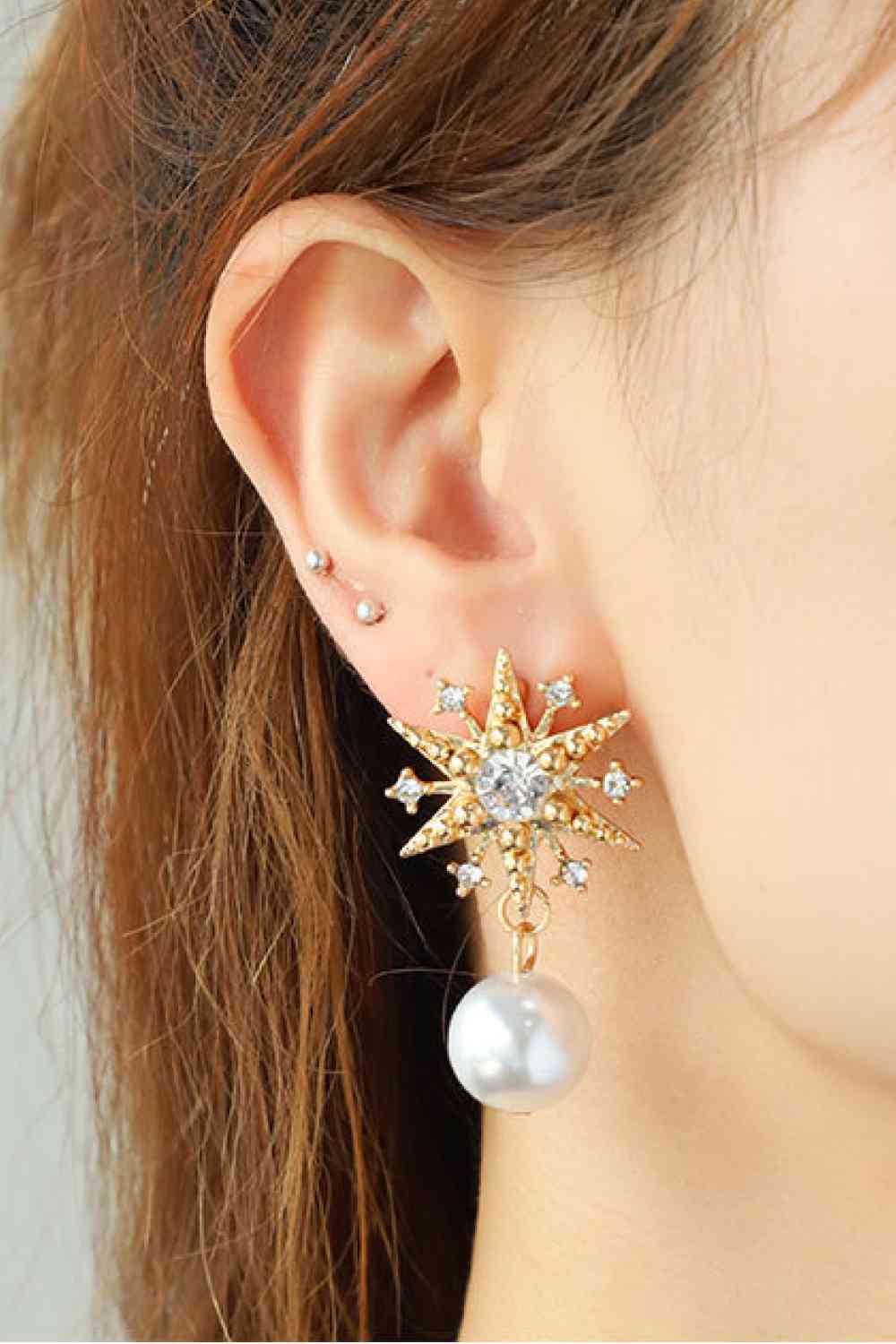 Synthetic Pearl Star Shape Alloy Earrings