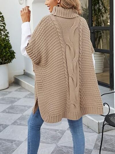 Cable-Knit Half Sleeve Turtleneck Sweater